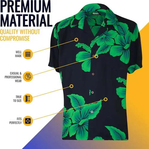 Vista 2 de Favant Camisas hawaianas Camisa de playa hawaiana cómoda de hibisco para hombres. Camisas hawaianas ligeras para hombre que se secan rápidamente