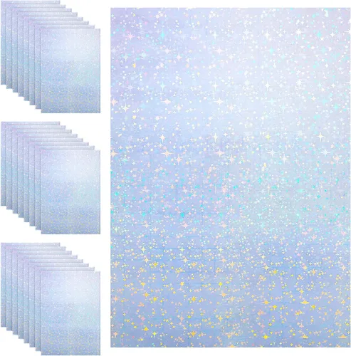Vista 9 de Outus 24 hojas de papel adhesivo holográfico, hojas de laminado holográfico, láminas de superposición transparente, laminación adhesiva de vinilo