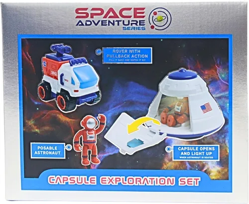 Vista 3 de Space Adventure - Juego de cápsula espacial con puerta iluminada, Lunar Rover y 2 figuras de astronauta, juguete espacial de plástico