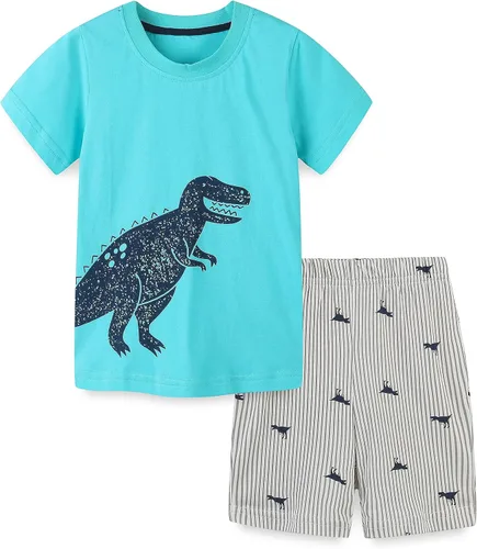 Vista 11 de Funnymore - Conjunto de atuendo para niños pequeños, con camisa de manga corta y pantalones cortos de algodón para verano Camión gris 1
