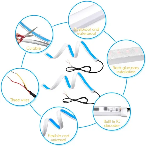 Vista 3 de Tira de luces LED para faros exteriores DRL, 2 piezas de 24 pulgadas, impermeables, cortables, flexibles, para correr, luces diurnas, interruptores