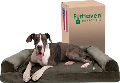 Vista 33 de Furhaven Cama para perro de espuma viscoelástica para perros medianos y pequeños con cojines extraíbles y funda lavable, para perros de hasta 35