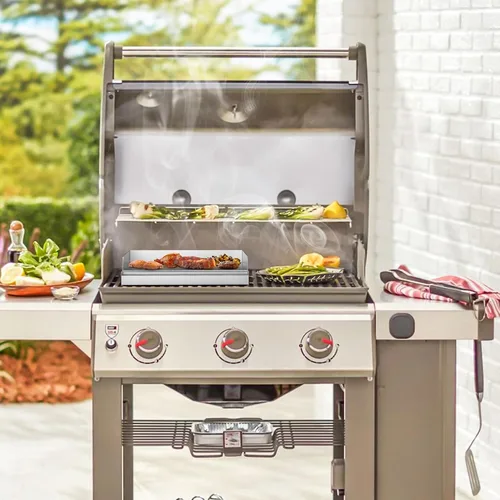 Vista 7 de Onlyfire Parrilla de cocina de acero inoxidable para barbacoa, parrilla universal con parte superior plana para la mayoría de parrillas