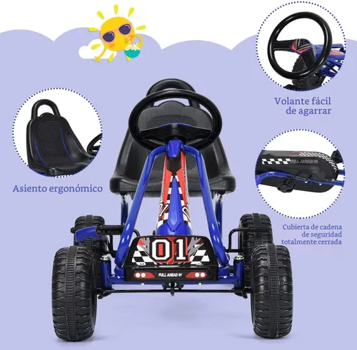 Vista 6 de Costzon Go Kart para niños, carrito de 4 ruedas alimentado por pedal con asiento ajustable, freno de mano y ruedas antideslizantes, auto de pedal