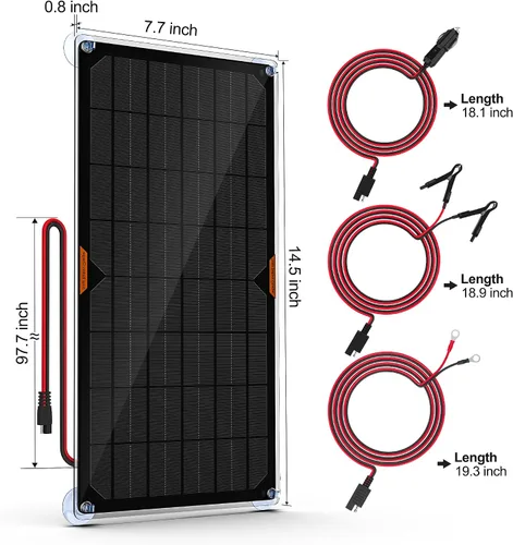 Vista 5 de OYMSAE Cargador de batería solar de 12 V, mantenedor de batería solar impermeable de 10 W, cargador de panel solar portátil con controlador MPPT
