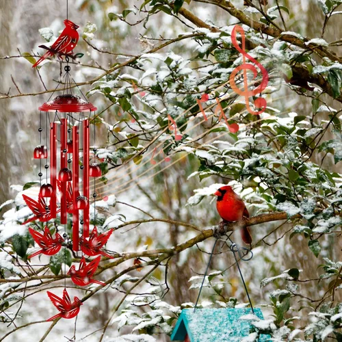 Vista 8 de YHmall Campanillas de viento cardenales para exteriores, regalos cardenales para mujeres, tonos relajantes, campanillas de viento conmemorativas