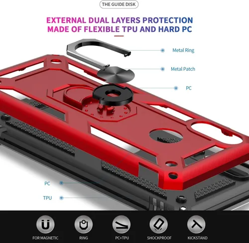 Vista 6 de YaHan Funda para Huawei Nova 5T/Honor 20, anillo giratorio de 360 grados, soporte híbrido resistente de doble capa a prueba de golpes, carcasa