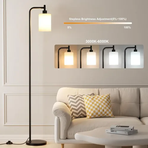 Vista 2 de Ziisee Lámparas de pie para sala de estar - Lámpara de pie con pantalla de vidrio a control remoto, lámpara de pie moderna con bombillas LED