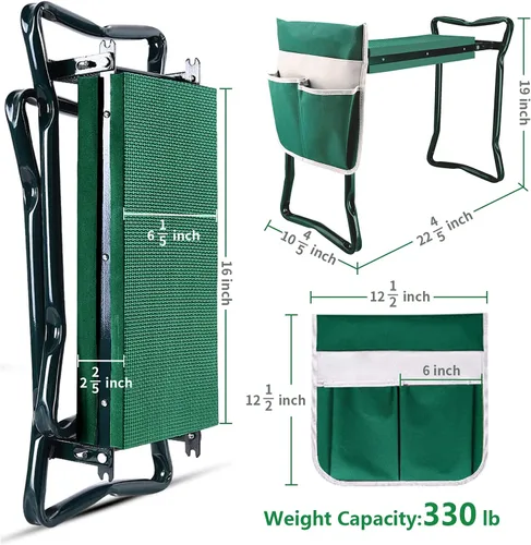 Vista 3 de BESTHLS Rodillero y asiento de jardín, taburete plegable resistente con almohadilla gruesa, bolsa de herramientas, capacidad de 330 libras, soporte