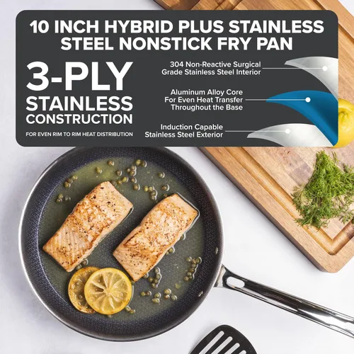 Vista 2 de Viking Sartén antiadherente de 3 capas, 10 pulgadas de acero inoxidable híbrido plus para cocina, plateado