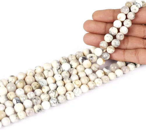Vista 3 de GEMHUB Cuentas de ópalo natural, ópalo blanco, cuentas de gemas, cuentas de ópalo Feng Shui de buena suerte para hacer pulseras para mujeres
