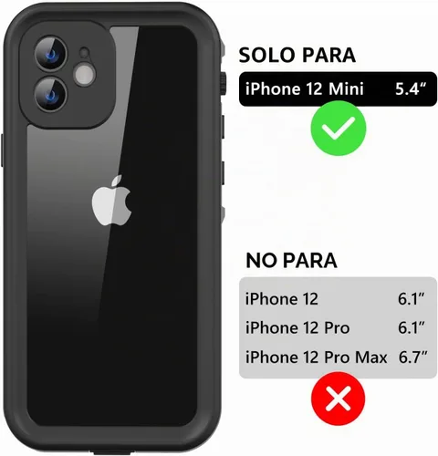 Vista 2 de Protebox Funda impermeable para iPhone 12 Mini con protector de pantalla integrado, a prueba de golpes, a prueba de polvo, protección de cuerpo