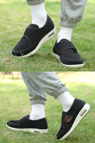 Vista 7 de Zapatos para diabéticos para hombre, informales, con velcro, ajustables, zapatos anchos y ligeros para ancianos, pies hinchados, antideslizantes