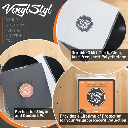Vista 5 de Vinyl Styl Fundas exteriores protectoras de disco de vinilo de 12 pulgadas, parte superior abierta, 50 unidades (transparente)