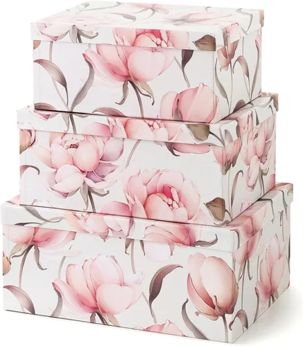 Vista 9 de Soul & Lane Cajas de almacenamiento de cartón decorativas con tapas para decoración y organización del hogar, juego de 3 cajas grandes de recuerdo
