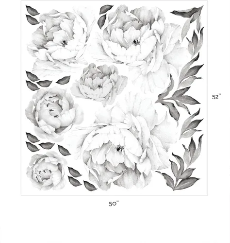 Vista 4 de Simple Shapes Pegatina de pared de flores de peonía - blanco y negro - por