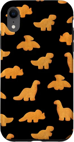 Vista 25 de iPhone 16 Dinos - Patrón de pepitas de pollo Divertida funda negra de dinosaurio realista