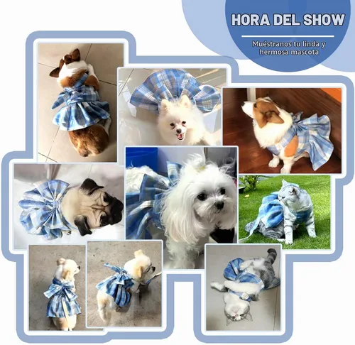 Vista 5 de PETCARE Vestido de Perro a Cuadros con Corbata de Moño y Arnés Set de Correa para Perros Pequeños, Gatos, Niñas, Lindos Vestidos de Princesa