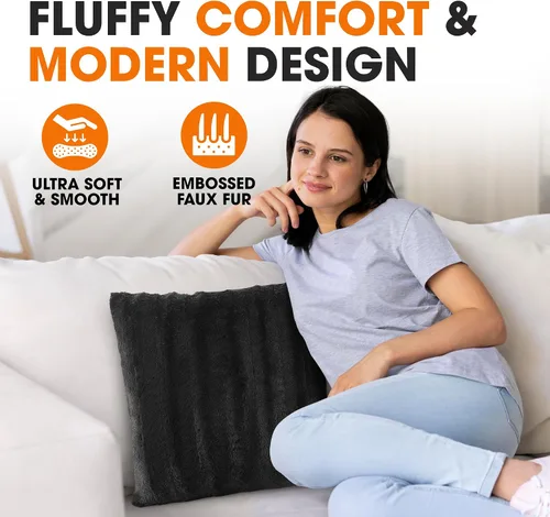 Vista 2 de Cheer Collection Funda de Almohada Decorativa de Piel Sintética 18x18 pulgadas– Funda de Almohada de Acento Decorativa Suave para Sofá o Cama, Funda