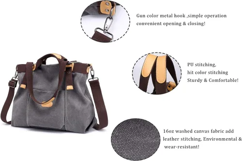 Vista 3 de Bolso Hobo de lona casual vintage para mujer, bolso de hombro para uso diario, bolso cruzado