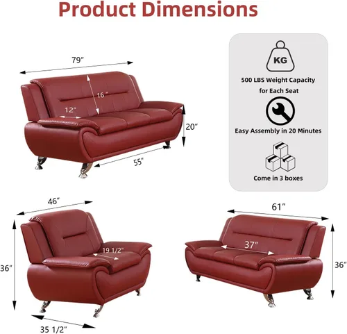 Vista 2 de Sofá modular de cuero, muebles de sala de estar, juego de sofá de 3 piezas, sofá modular moderno de piel sintética con patas resistentes para sala