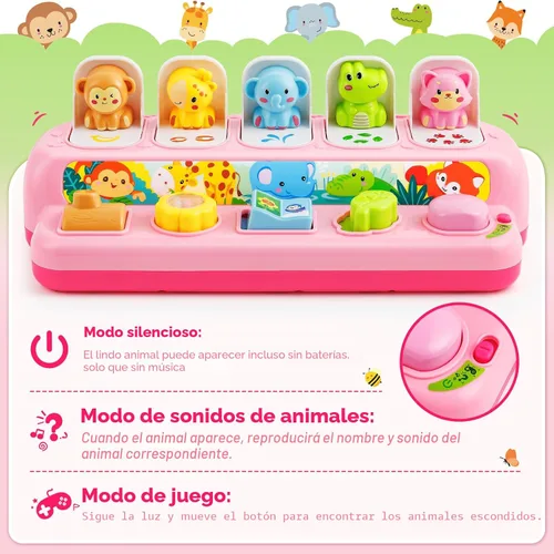 Vista 3 de Duchong - Juguetes para niñas de 1 año, juguete interactivo emergente con música y luz, juguetes de aprendizaje Montessori para bebés y niños