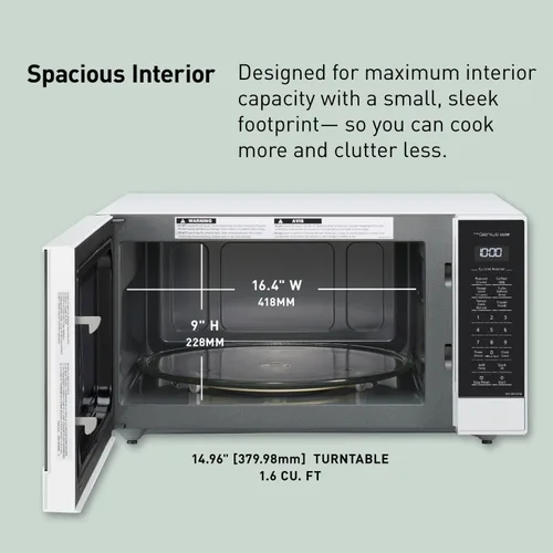 Vista 5 de Panasonic NN-SN75LW Horno de microondas Cyclonic Inverter para encimera 1250W de potencia con sensor de cocción Genius, 1.6 pies cúbicos, Blanco
