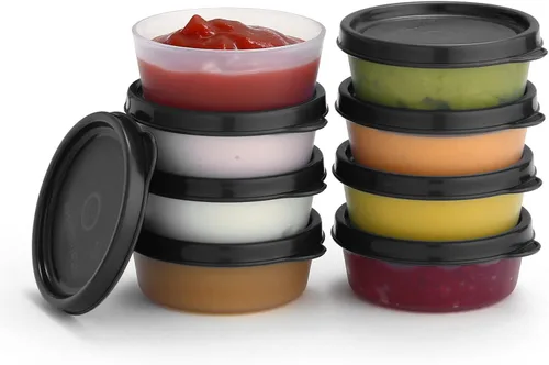 Vista 18 de Recipientes para condimentos con tapas, paquete de 8 unidades, 1.3 onzas. Recipiente para aderezo para ensalada para llevar, pequeños recipientes