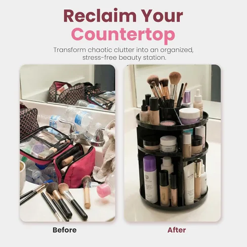 Vista 5 de Organizador de maquillaje giratorio de 360 grados – Altura ajustable y totalmente giratorio. El organizador de cosméticos perfecto para el tocador