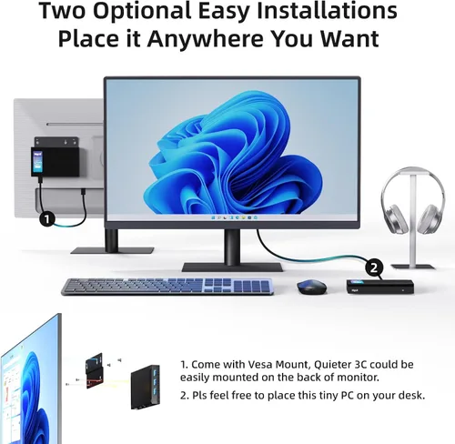 Vista 6 de MeLE Quieter3C Mini PC sin ventilador N5105 8GB 128GB pequeña computadora de escritorio Triple Display Dual HDMI Micro PC WiFi 5 BT5.1 Ethernet BIOS