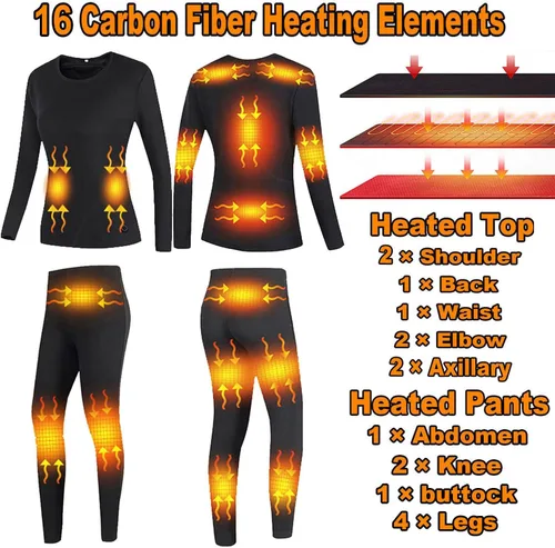 Vista 3 de Windpost Conjunto de ropa interior térmica térmica para hombre, ropa interior deportiva de invierno para hombre, con 16 zonas de calefacción