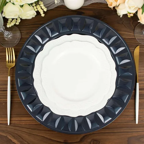 Vista 16 de Efavormart - Paquete de 6 platos de carga de plástico acrílico con relieve de encaje rústico dorado de 13 pulgadas