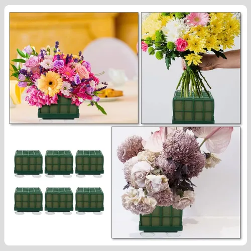 Vista 9 de GANAZONO Green Decor - 6 unidades de jaula cuadrada de espuma floral con ventosa, base de espuma de flores, flores artificiales, barro, arreglo