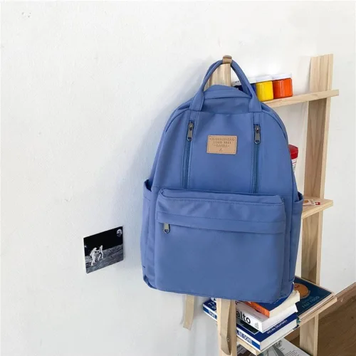 Vista 4 de Bonita mochila con colgante de oso y pato Kawaii Ulzzang japonés, coreano, bolsa grande, mochila informal para adolescentes, Estilo 09 Azul, L