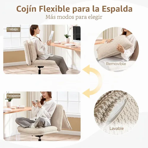Vista 3 de Fizzin Cross - Silla cruzada de espuma viscoelástica sin brazos con ruedas para oficina en casa, color beige
