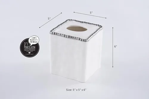 Vista 2 de Pampa Bay Accesorios de tocador con cuentas de plata Caja de pañuelos cuadrada