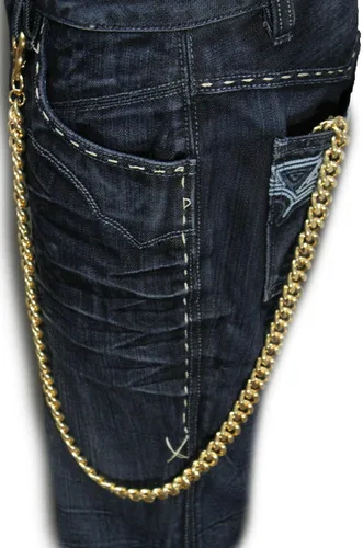 Vista 8 de Cartera para hombre, cadena de eslabones de metal dorado, 33 pulgadas de largo, joyería de moda, estilo punk, Oro