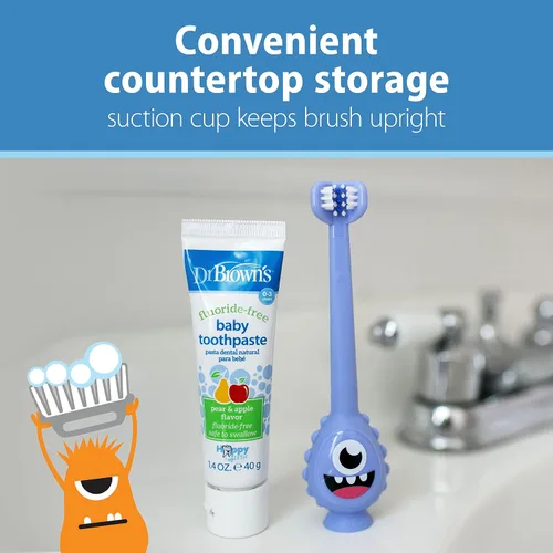 Vista 5 de Dr. Brown's ToothScrubber Cepillo de dientes para niños pequeños, monstruo y cocodrilo, paquete de 2