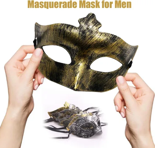 Vista 2 de Máscara de mascarada para hombre, máscara de encaje para pareja, máscara veneciana griega romana para fiesta de disfraces de Halloween