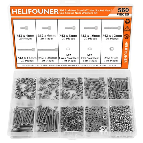 Vista 14 de HELIFOUNER 560 Piezas M2 x 4 mm / 6 mm / 8 mm / 10 mm / 12 mm / 16 mm / 20 mm, Tornillos de Cabeza de Botón con Cavidad Cilíndrica, Tuercas
