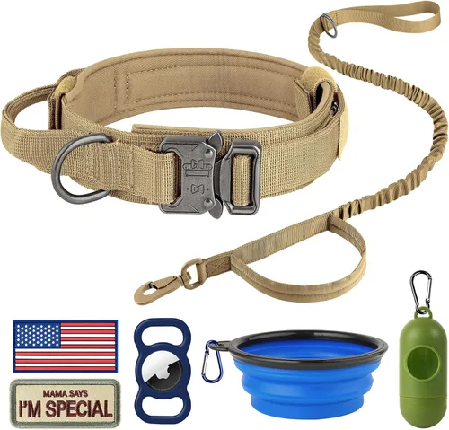 Vista 9 de HYDEME Collar táctico ajustable para perro, collar de nailon de entrenamiento militar con mango de control y hebilla de metal pesado para perros