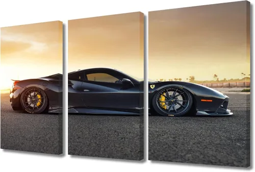 Vista 58 de Arte de pared de auto deportivo rojo para sala de estar, arte de pared de lienzo de súper auto genial, imágenes pósters, 3 piezas, arte moderno