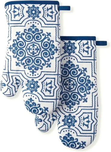Vista 7 de Martha Stewart Juego de 2 manoplas para horno con diseño floral de vid gris, 7 x 13 pulgadas Vid floral
