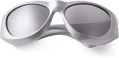 Vista 6 de SORVINO Gafas de sol ovaladas futuristas para mujeres y hombres, lentes envolventes de gran tamaño para mujeres y hombres, tonos beige y ros