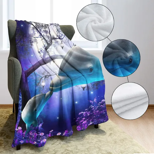 Vista 5 de SXCHEN Manta Late Night Forest Blue Whale 2 delfines de 59.8 x 79.5 in