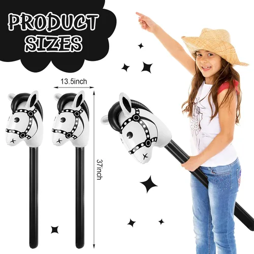 Vista 2 de Chivao 12 piezas inflables de palo de caballo linda cabeza de caballo, globo inflable colorido vaquero vaquera decoración de fiesta para fiesta Negro