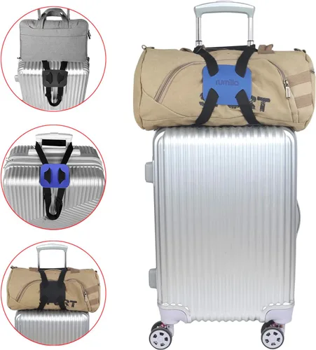Vista 3 de Correa elástica para equipaje, correas para equipaje para añadir una bolsa, correa elástica para maleta fácil de viajar, (versión fácil, azul)