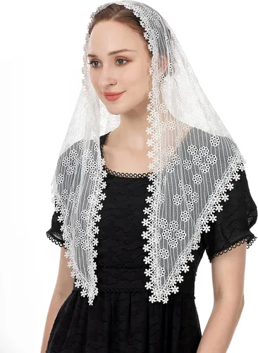 Vista 2 de Wgior Veils for Church Lace Chapel Veils Catholic Veil Triangle Latin Mass Veil Head Covering Scarf Mantilla