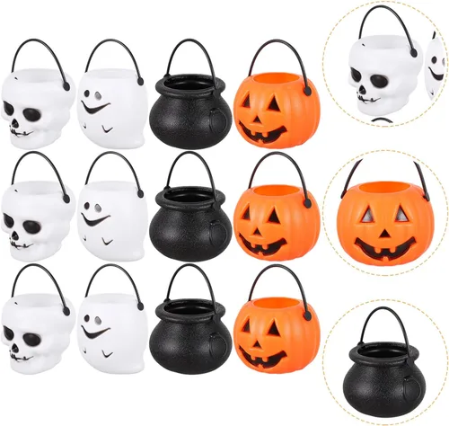 Vista 9 de Toyvian Cubo de mano de Halloween calabaza titular dulce cesta de dulces de Halloween cubo truco o trato cubo portátil caramelo calabaza fantasma