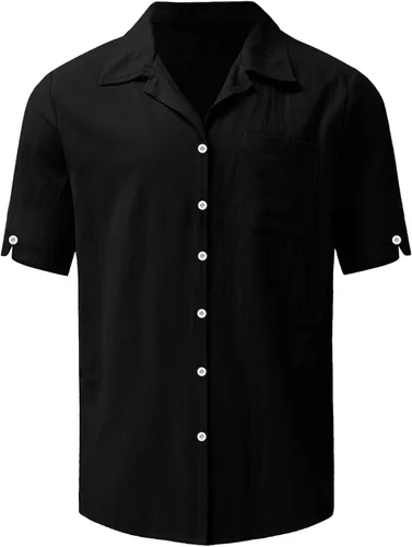 Vista 2 de Hombres Camisas Casual Hombre Verano Casual Top Camisa Bordado Borde Sólido Camisa Manga Corta Cuello Soporte Hombres Playa